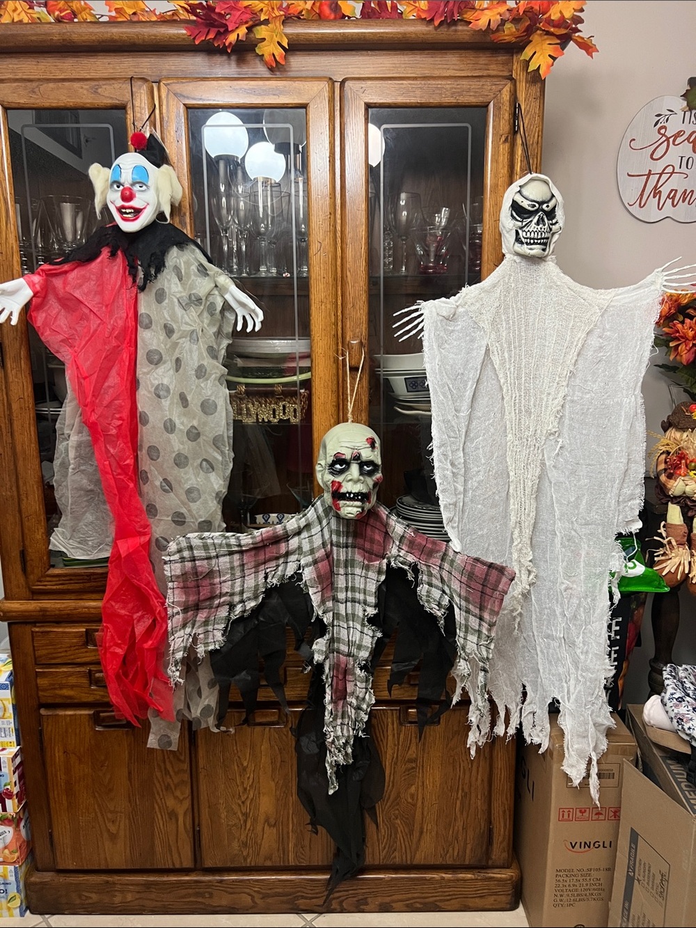 Kids Halloween Hanging Ghost/Clown Decorations - Red, White, Black